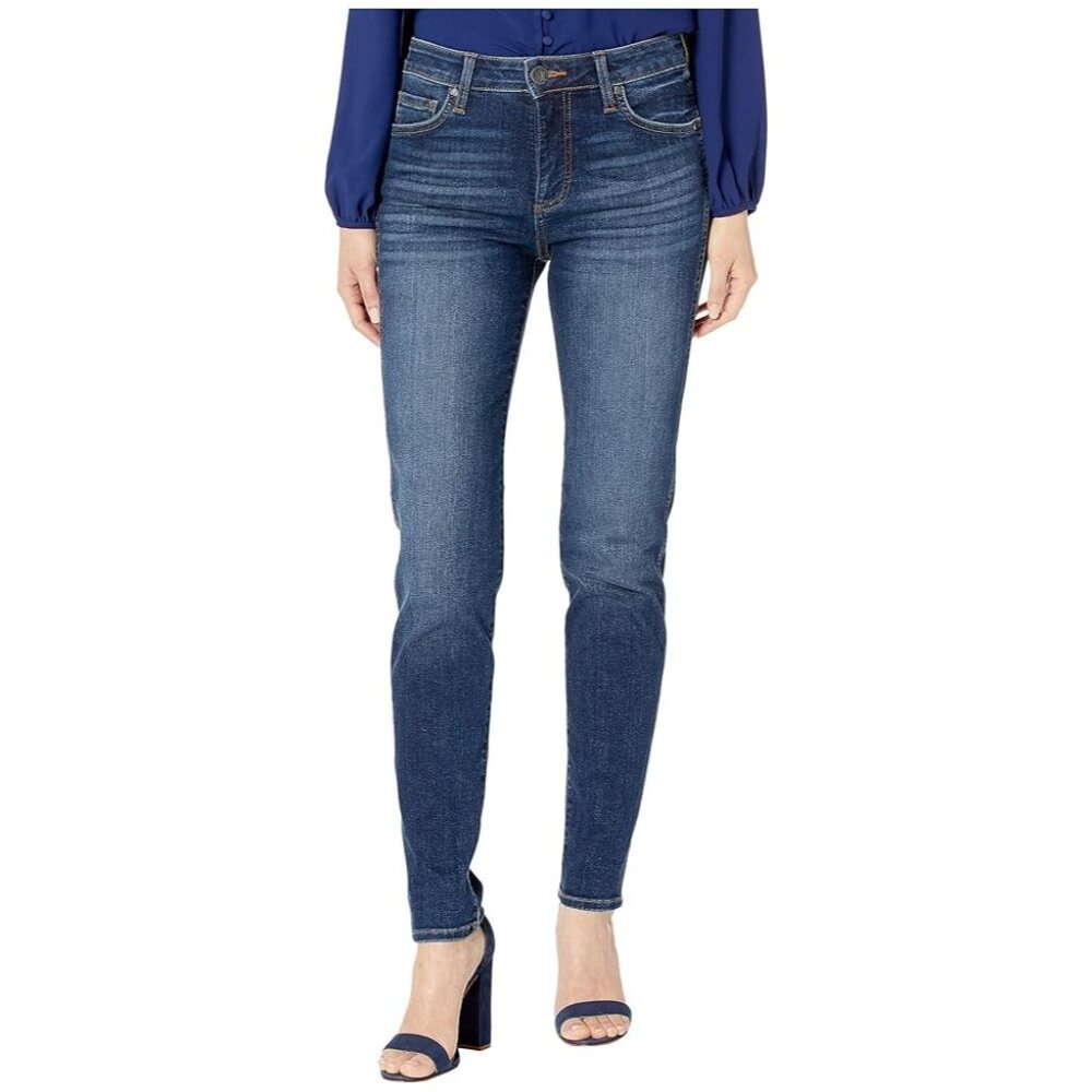Kut from the Kloth Diana Mid Rise Skinny Jeans Unfinished Hem Medium Wash Size 4